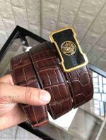 AAA Replica Versace Brown Leather Belt For Men - Gold And Black Medusa Buckle